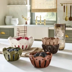 Set Of 4 Wavy Edge Mini Berry Bowls Tan/Brown/Green/Winter Tan - Hearth & Hand™ With Magnolia