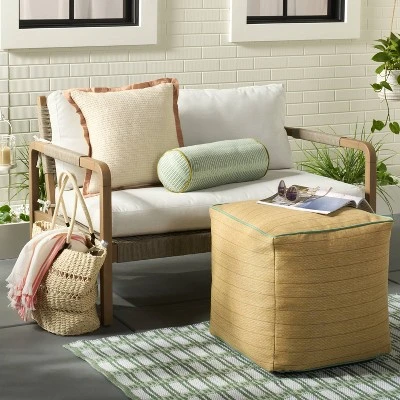 18"x18" Textured Woven Flange Detail Indoor/Outdoor Square Throw Pillow - Hearth & Hand™ With Magnolia 1 18"x18" Textured Woven Flange Detail Indoor/Outdoor Square Throw Pillow - Hearth & Hand™ With Magnolia