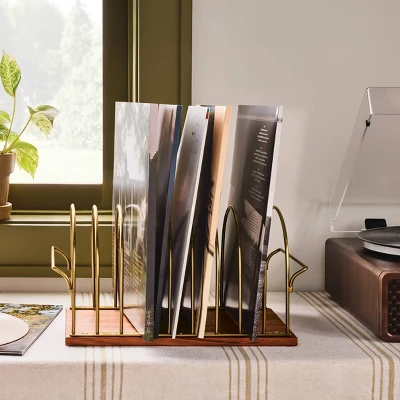 Vinyl Storage Solution Wood/Brass - Hearth & Hand™ With Magnolia 1 Vinyl Storage Solution Wood/Brass - Hearth & Hand™ With Magnolia