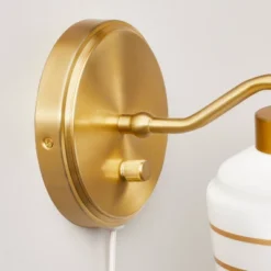 Milk Glass Striped Wall Sconce Brass Finish - Hearth & Hand™ With Magnolia: Modern Chic Lighting Fixture -Hearth & Hand With Magnolia GUEST 15a03d8f f03a 480f 8208 4c1c64ae855d