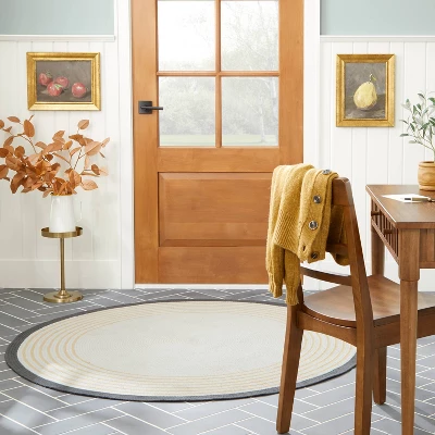 Round Border Stripe Braided Area Rug Neutral - Hearth & Hand™ With Magnolia 1 Round Border Stripe Braided Area Rug Neutral - Hearth & Hand™ With Magnolia