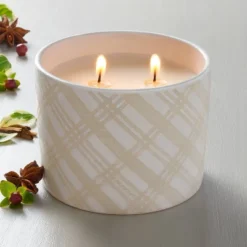 Plaid Ceramic Mulled Spice Jar Christmas Candle Ivory 11oz - Hearth & Hand™ With Magnolia