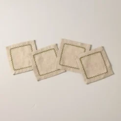 Set Of 4 Embroidered Border Cloth Cocktail Napkins Natural/Green - Hearth & Hand™ With Magnolia -Hearth & Hand With Magnolia GUEST 4a474896 8cf3 4bf0 a425 b25822df4bd4