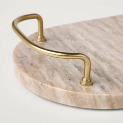 7" Marble Serving Tray With Brass Handles Warm Beige - Hearth & Hand™ With Magnolia: Decorative Kitchen Tray -Hearth & Hand With Magnolia GUEST 6770f6a2 c1c4 4f64 9ee9 0b3cd2caf4ce