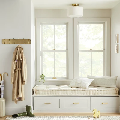 Fabric Shade Semi-Flush Mount Ceiling Light Brass/Oatmeal - Hearth & Hand™ With Magnolia: Modern Iron Body, ETL Listed 2 Fabric Shade Semi-Flush Mount Ceiling Light Brass/Oatmeal - Hearth & Hand™ With Magnolia: Modern Iron Body, ETL Listed - Image 2