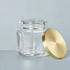 Sculpted Glass Canister Clear/Brass - Hearth & Hand™ With Magnolia -Hearth & Hand With Magnolia GUEST 71f281b6 258a 4b80 b1af 9a6bc3fbbc8f