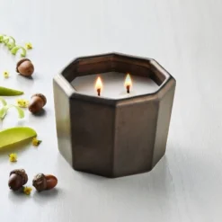 Octagonal Ceramic Autumn Cider Fall Jar Candle Metallic Bronze - Hearth & Hand™ With Magnolia