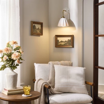 Fluted Ceramic Sconce White/Gold - Hearth & Hand™ With Magnolia 1 Fluted Ceramic Sconce White/Gold - Hearth & Hand™ With Magnolia