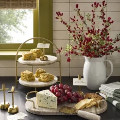 Tiered Marble And Brass Serving Stand Warm Beige - Hearth & Hand™ With Magnolia: Farmhouse Kitchen Two-Tier Tray