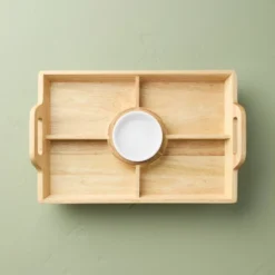 11"x16" Wood Serving Tray With Ceramic Bowl Insert Brown/Cream - Hearth & Hand™ With Magnolia -Hearth & Hand With Magnolia GUEST 8cf4287e 80bb 40c4 80a5 bccdbb733978