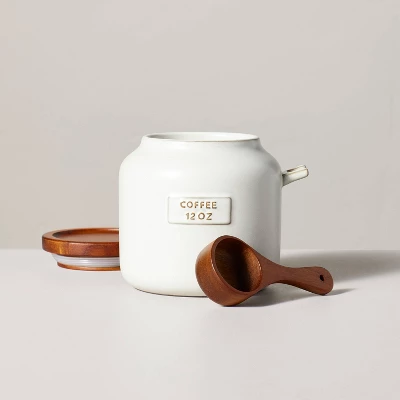 12oz Stoneware Coffee Canister With Wood Lid & Scoop Cream/Brown - Hearth & Hand™ With Magnolia 2 12oz Stoneware Coffee Canister With Wood Lid & Scoop Cream/Brown - Hearth & Hand™ With Magnolia - Image 2