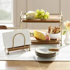 Tiered Wood & Brass Rectangular Serving Stand - Hearth & Hand™ With Magnolia: Elegant Farmhouse Style Display