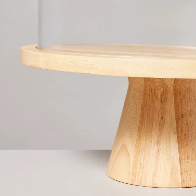 11.5" Wooden Cake Stand With Glass Cloche - Hearth & Hand™ With Magnolia: Rubberwood Pedestal, Farmhouse Style 3 11.5" Wooden Cake Stand With Glass Cloche - Hearth & Hand™ With Magnolia: Rubberwood Pedestal, Farmhouse Style - Image 3
