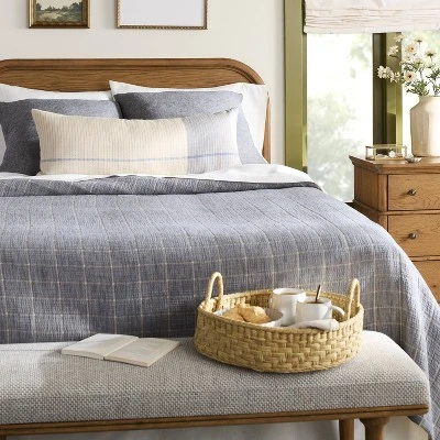 26"x26" Linen Blend Decorative Euro Throw Pillow Blue - Hearth & Hand™ With Magnolia 1 26"x26" Linen Blend Decorative Euro Throw Pillow Blue - Hearth & Hand™ With Magnolia