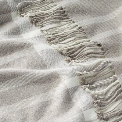 Tonal Plaid Stripes Woven Stadium Blanket Cream/Gray - Hearth & Hand™ With Magnolia 3 Tonal Plaid Stripes Woven Stadium Blanket Cream/Gray - Hearth & Hand™ With Magnolia - Image 3