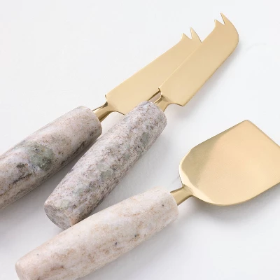 3pc Brass Cheese Knives With Marble Handles Warm Beige - Hearth & Hand™ With Magnolia 2 3pc Brass Cheese Knives With Marble Handles Warm Beige - Hearth & Hand™ With Magnolia - Image 2