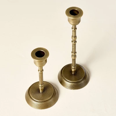 Brass Taper Candlesticks Antique Finish (Set Of 2) - Hearth & Hand™ With Magnolia: Farmhouse Candle Holder Set 2 Brass Taper Candlesticks Antique Finish (Set Of 2) - Hearth & Hand™ With Magnolia: Farmhouse Candle Holder Set - Image 2