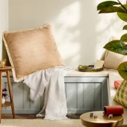 24"x24" Textured Woven Square Toss Pillow Natural - Hearth & Hand™ With Magnolia