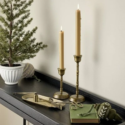 Brass Taper Candlesticks Antique Finish (Set Of 2) - Hearth & Hand™ With Magnolia: Farmhouse Candle Holder Set 1 Brass Taper Candlesticks Antique Finish (Set Of 2) - Hearth & Hand™ With Magnolia: Farmhouse Candle Holder Set