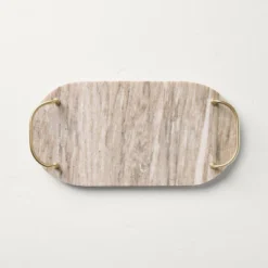 7" Marble Serving Tray With Brass Handles Warm Beige - Hearth & Hand™ With Magnolia: Decorative Kitchen Tray -Hearth & Hand With Magnolia GUEST c08f98ce 546d 43cf a95b 1262aa663755