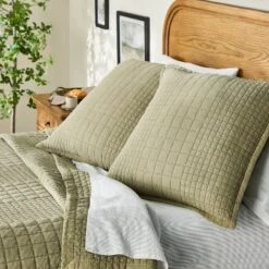 26"x26" Quilt Euro Square Throw Pillow Green - Hearth & Hand™ With Magnolia