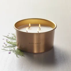 Lidded Metal Bergamot 4-Wick Jar Candle Brass Finish 20oz - Hearth & Hand™ With Magnolia: Soy & Palm Wax Blend, Farmhouse Style