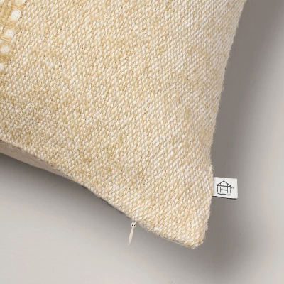 24"x24" Block Stripe Square Throw Pillow Heathered Beige - Hearth & Hand™ With Magnolia: Farmhouse Decor, Removable Cover 3 24"x24" Block Stripe Square Throw Pillow Heathered Beige - Hearth & Hand™ With Magnolia: Farmhouse Decor, Removable Cover - Image 3