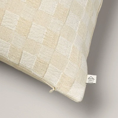26"x26" Checkerboard Textured Euro Pillow Beige - Hearth & Hand™ With Magnolia: Farmhouse Throw Pillow, Cotton, Indoor Use 3 26"x26" Checkerboard Textured Euro Pillow Beige - Hearth & Hand™ With Magnolia: Farmhouse Throw Pillow, Cotton, Indoor Use - Image 3