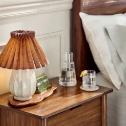 Ceramic With Brown Knife Pleat Shade Accent Table Lamp Sour Cream - Hearth & Hand™ With Magnolia