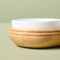 5pc Wood Serving Tray With Ceramic Bowl Inserts Brown/Cream - Hearth & Hand™ With Magnolia -Hearth & Hand With Magnolia GUEST e279bf2e 587b 4134 bd4c 3ac7bd2cf0c7