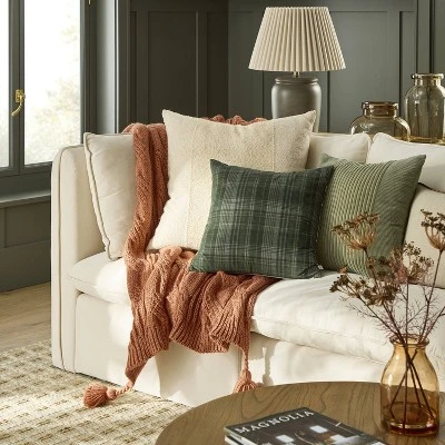 24"x24" Block Stripe Square Throw Pillow Heathered Beige - Hearth & Hand™ With Magnolia: Farmhouse Decor, Removable Cover 1 24"x24" Block Stripe Square Throw Pillow Heathered Beige - Hearth & Hand™ With Magnolia: Farmhouse Decor, Removable Cover