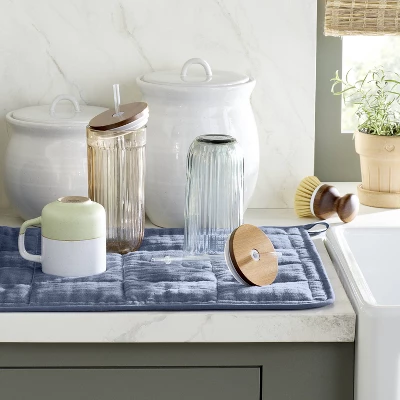 18"x24" Cotton Dish Drying Mat Blue - Hearth & Hand™ With Magnolia 1 18"x24" Cotton Dish Drying Mat Blue - Hearth & Hand™ With Magnolia