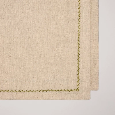Set Of 4 Embroidered Border Cloth Napkins Natural/Green - Hearth & Hand™ With Magnolia 2 Set Of 4 Embroidered Border Cloth Napkins Natural/Green - Hearth & Hand™ With Magnolia - Image 2